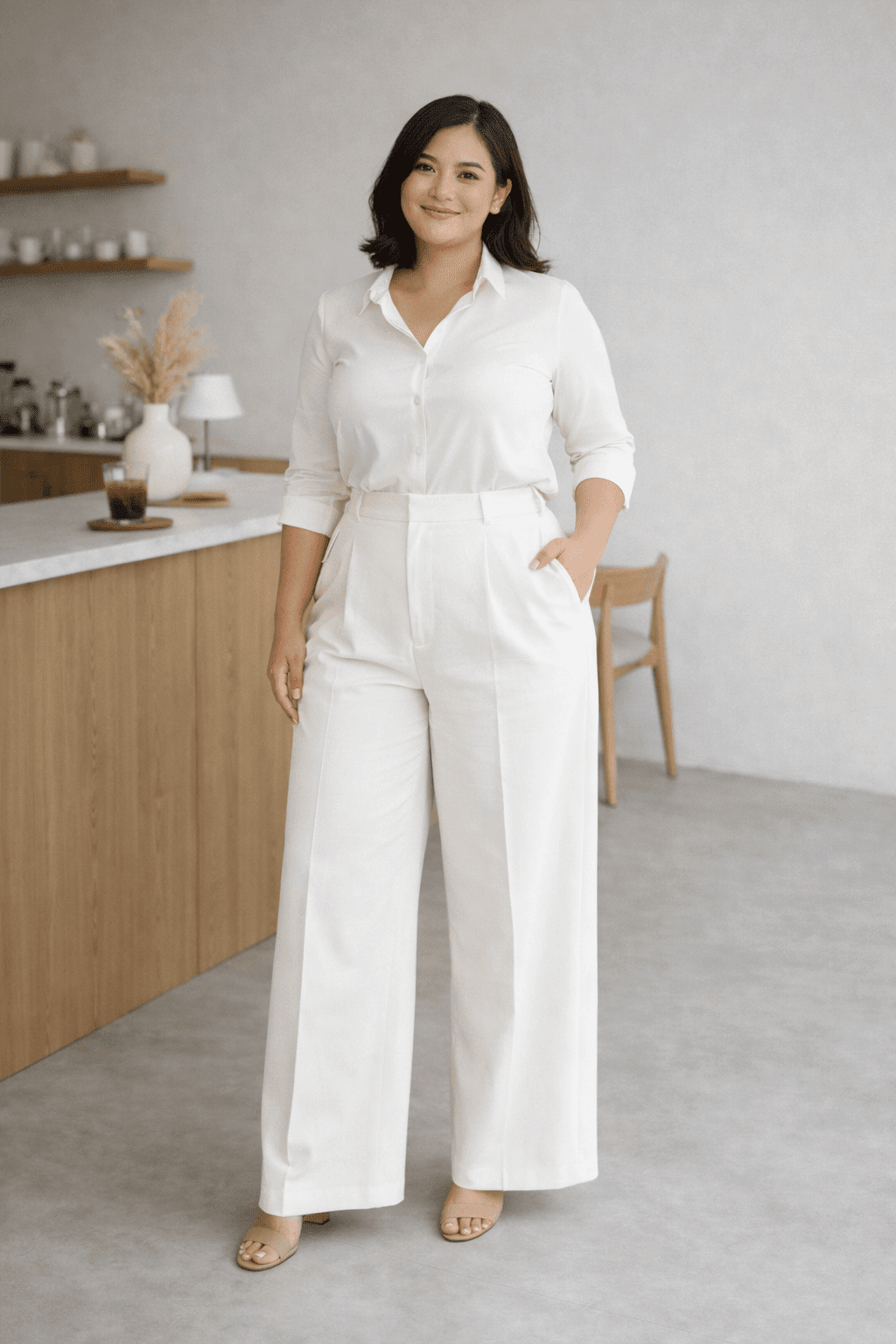 ทริค 1/3–2/3 สำหรับสาวอวบ: เสื้อเก็บชายกับกางเกงเอวสูง